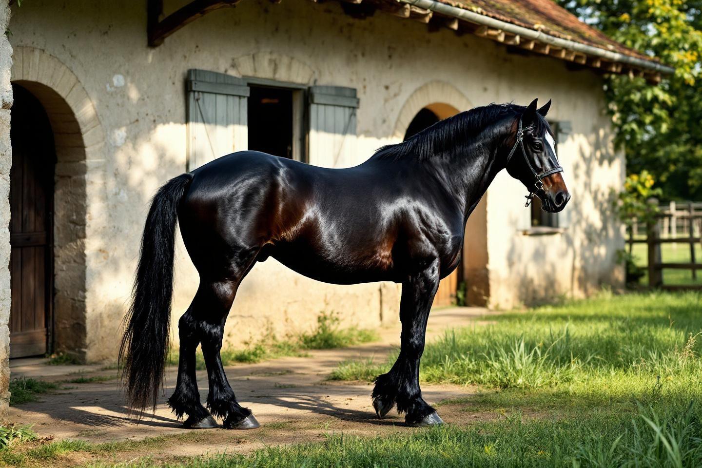 Cheval percheron : caractéristiques, histoire et élevage de cette race de trait française